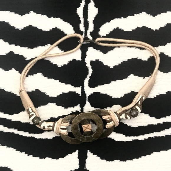 Vtg Hammered Brass Rings & Rope Wide Waist Belt main image 4